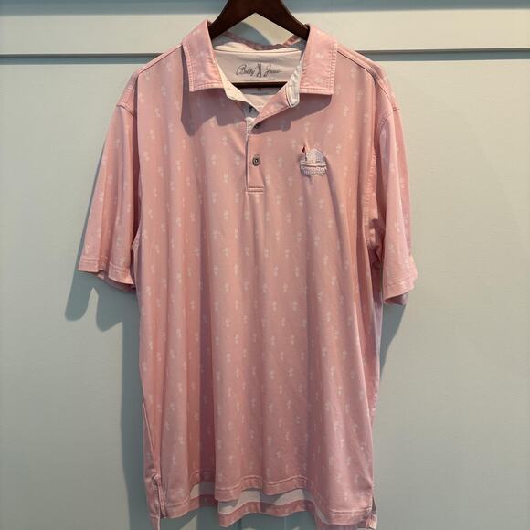 Buffalo Ridge Polo Shirt Men XL Pink Golf Branson MO Pineapple AOP Bobby Jones - Picture 1 of 12